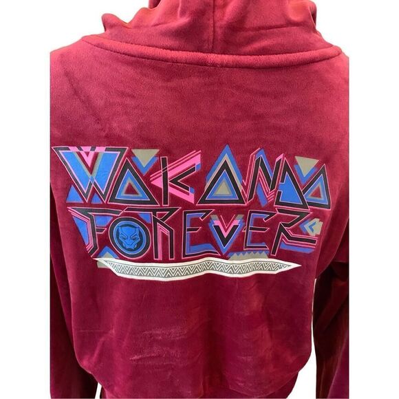 Marvel Black Panther Wakanda Forever Velour Full Zip Hoodie Sweatshirt Soft - Picture 5 of 13